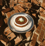 Torte Frenchipan made by Robert Meacham, displayed on rubble of bricks