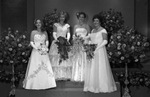 The Assembly Ball, Ridglea Country Club; from left, Marsha Wynne Harrison, Donna Aline Wood, Alden McKay, and Susan Renee Griffen. by Rodger Mallison