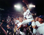 Nolan Ryan at seventh no-hitter game with Texas Rangers by Ron Jenkins