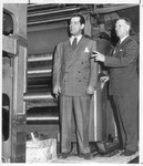 Gordon "Tex" Beneke with his father touring the Star-Telegram printing presses