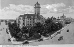 Post card art of Fort Worth City Hall and Central Fire Station