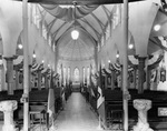 Interior of Saint Patricks Catholic Church draped with flags, Fort Worth, Texas by Bill Wood Photo Company