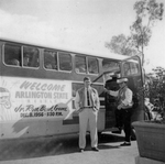 Arlington State College Rebels football team boarding a bus before the 11th Annual Junior Rose Bowl