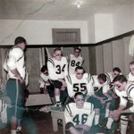 Arlington State College Rebels football team in locker room at the 11th Annual Junior Rose Bowl