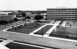 Aerial view of the UTA Library showing the streets around it