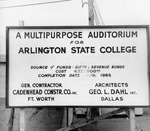 Sign showing construction of ASC auditorium (Texas Hall)