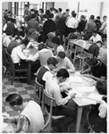 Students registering for classes in the Arlington State College (A. S. C.) Library in College Hall