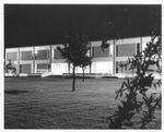 Newly constructed Arlington State College (A. S. C.) Library at night