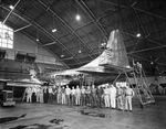 Aircraft maintenance crew inside American Airlines hangar at Amon Carter International Airport