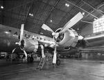 Aircraft maintenance worker in American Airlines hangar at Amon Carter International Airport