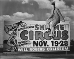 Sharkey Stovall sitting on Circus billboard (composite image) by W. D. Smith