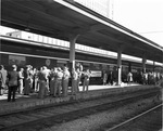 Band plays while Carling Brewery officials board train