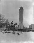 Will Rogers statue and Will Rogers Memorial Center covered in snow by W. D. Smith Commercial Photography