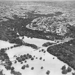 An aerial of flooded neighborhoods