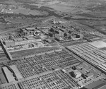 An aerial of meat packing plants in the Fort Worth Stockyards