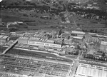 An aerial of meat packing plants in the Fort Worth Stockyards