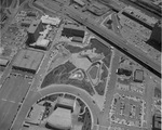 An aerial view of construction of Fort Worth Water Gardens