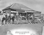 Elton M. Hyder reproduction (March 5, 1963) of actual photograph of Judge Roy Bean conducting court on the front porch of the Jersey Lilly