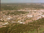 Fort Worth, Texas aerial looking west showing Trinity River, 7th St., Montgomery Ward building