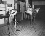 A studio with camera lighting equipment set up for a convention demonstration by W. D. Smith