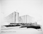 Photograph of a drawing of a shopping center and apartment building in Houston, Texas, by Wyatt C. Hedrick by W. D. Smith and Wyatt C. Hedrick