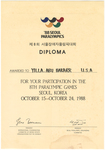 Diploma awarded to Abu Bakarr Yilla for participation in the 1988 Paralymics