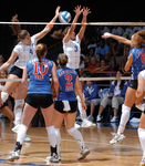 Mavericks Volleyball Team at Net by University Photographer