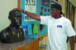 Student with Hereford Bust by University Photographer